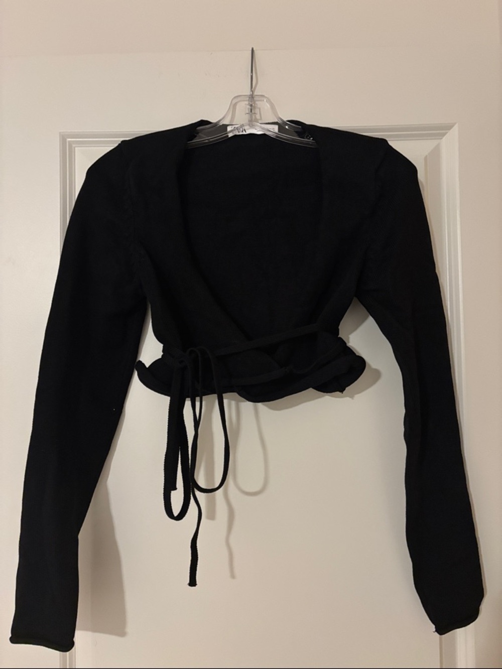 Zara Black Wrap Knit Crop Sweater